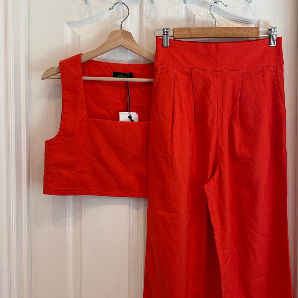 Kourt Sabal set NWT Square neck boxy top and pants linen blend - Picture 5 of 15